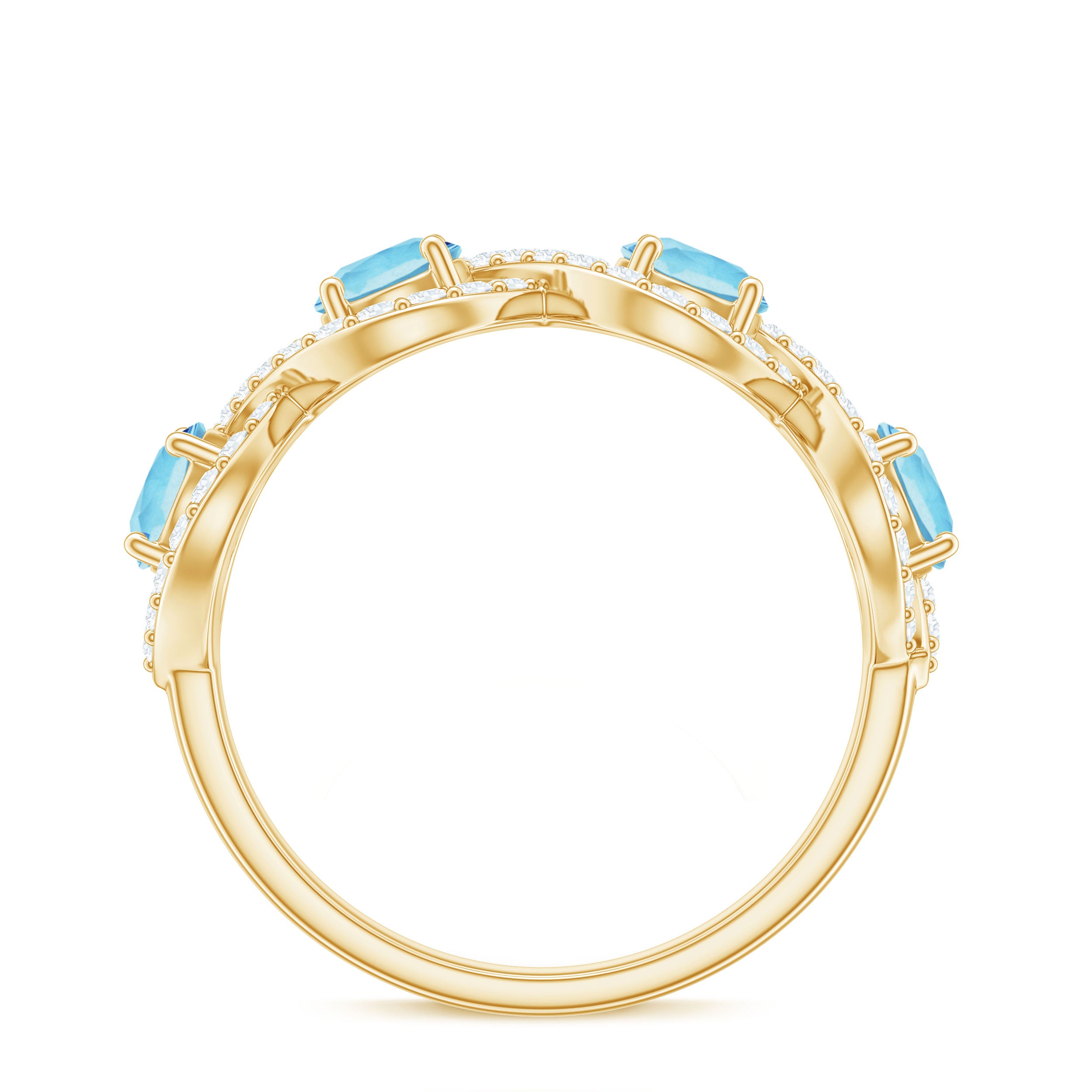 Braided Half Eternity Ring with Aquamarine and Diamond Aquamarine - ( AAA ) - Quality - Rosec Jewels