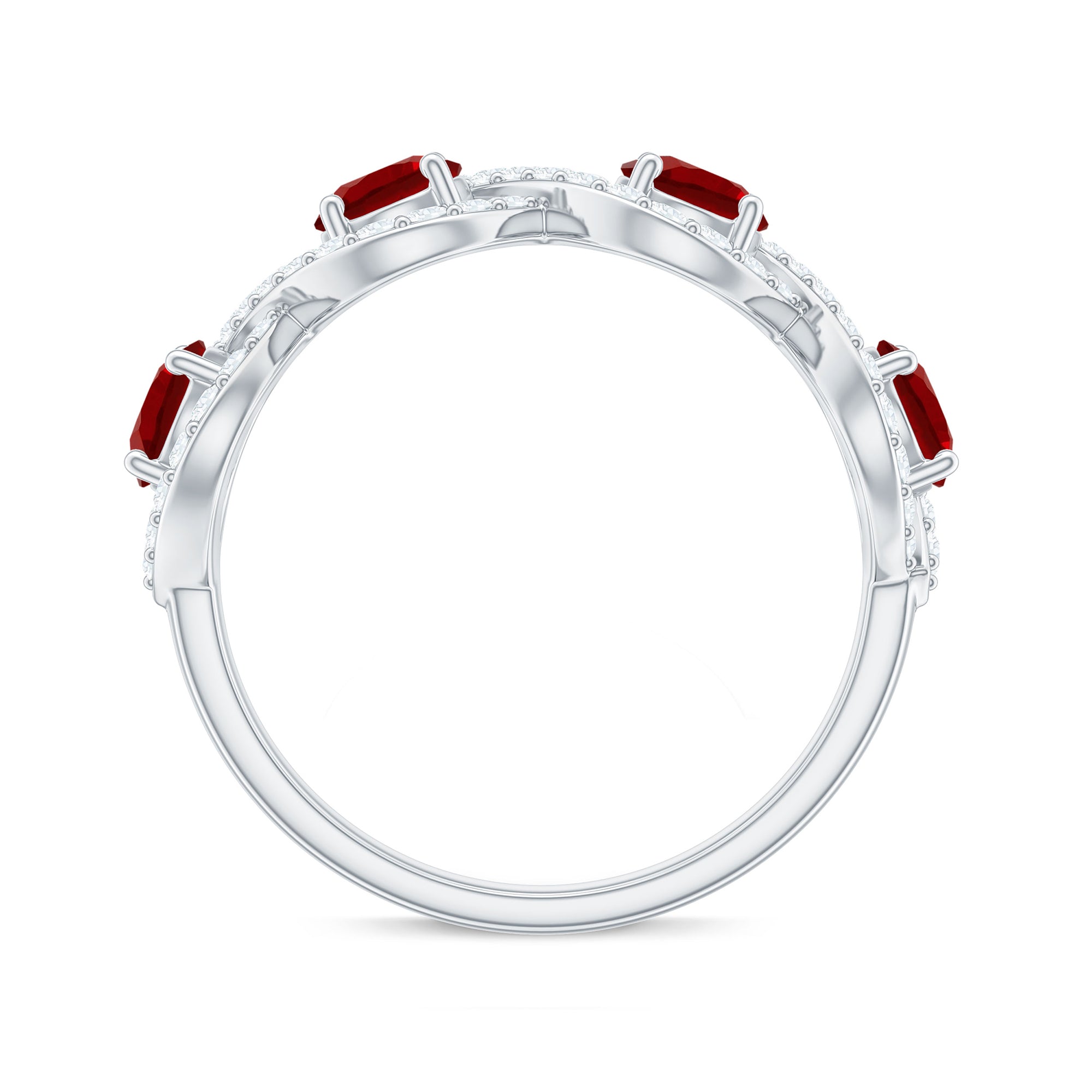 Lab-Created Ruby and Diamond Braided Half Eternity Band Ring Lab Created Ruby - ( AAAA ) - Quality - Rosec Jewels