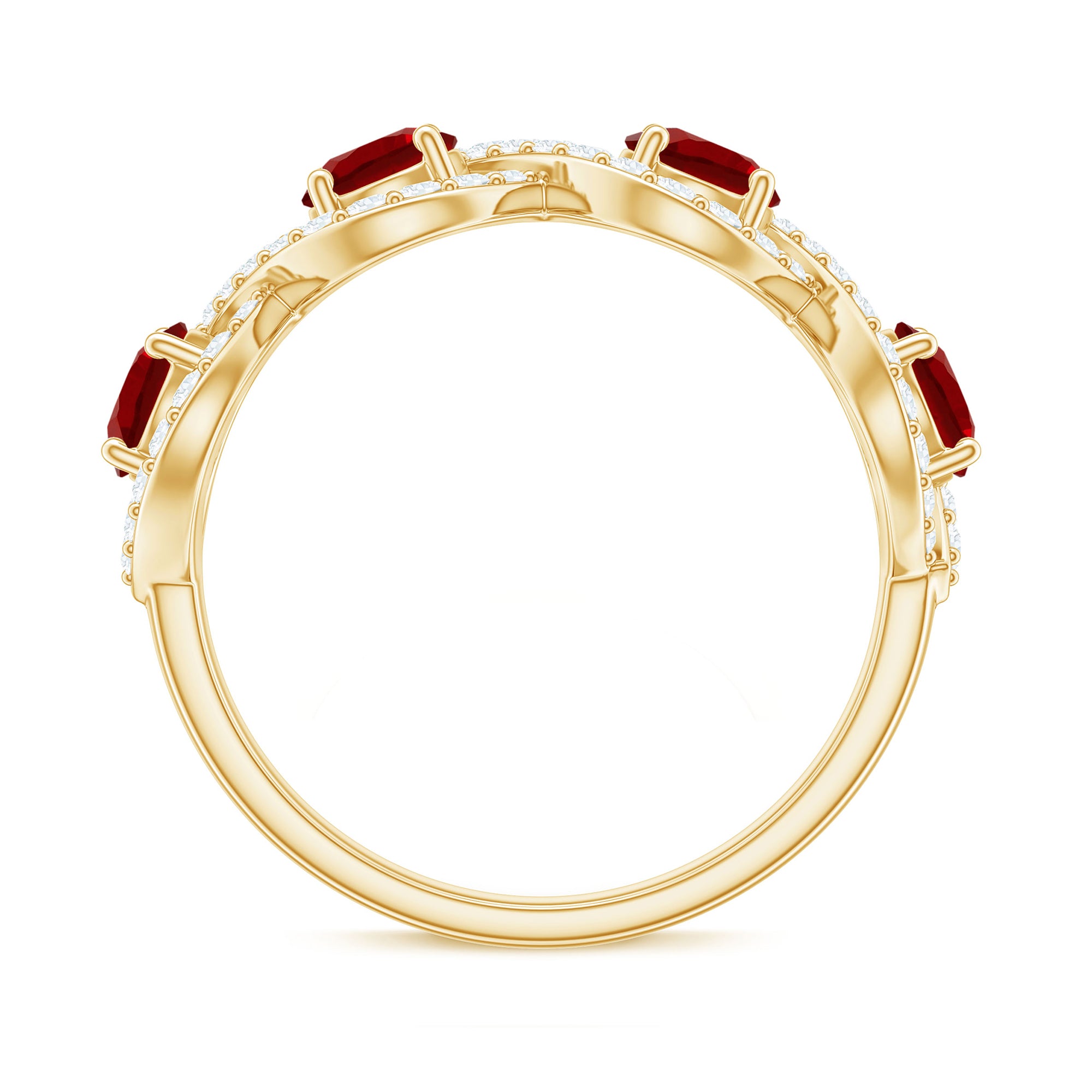 Lab-Created Ruby and Diamond Braided Half Eternity Band Ring Lab Created Ruby - ( AAAA ) - Quality - Rosec Jewels