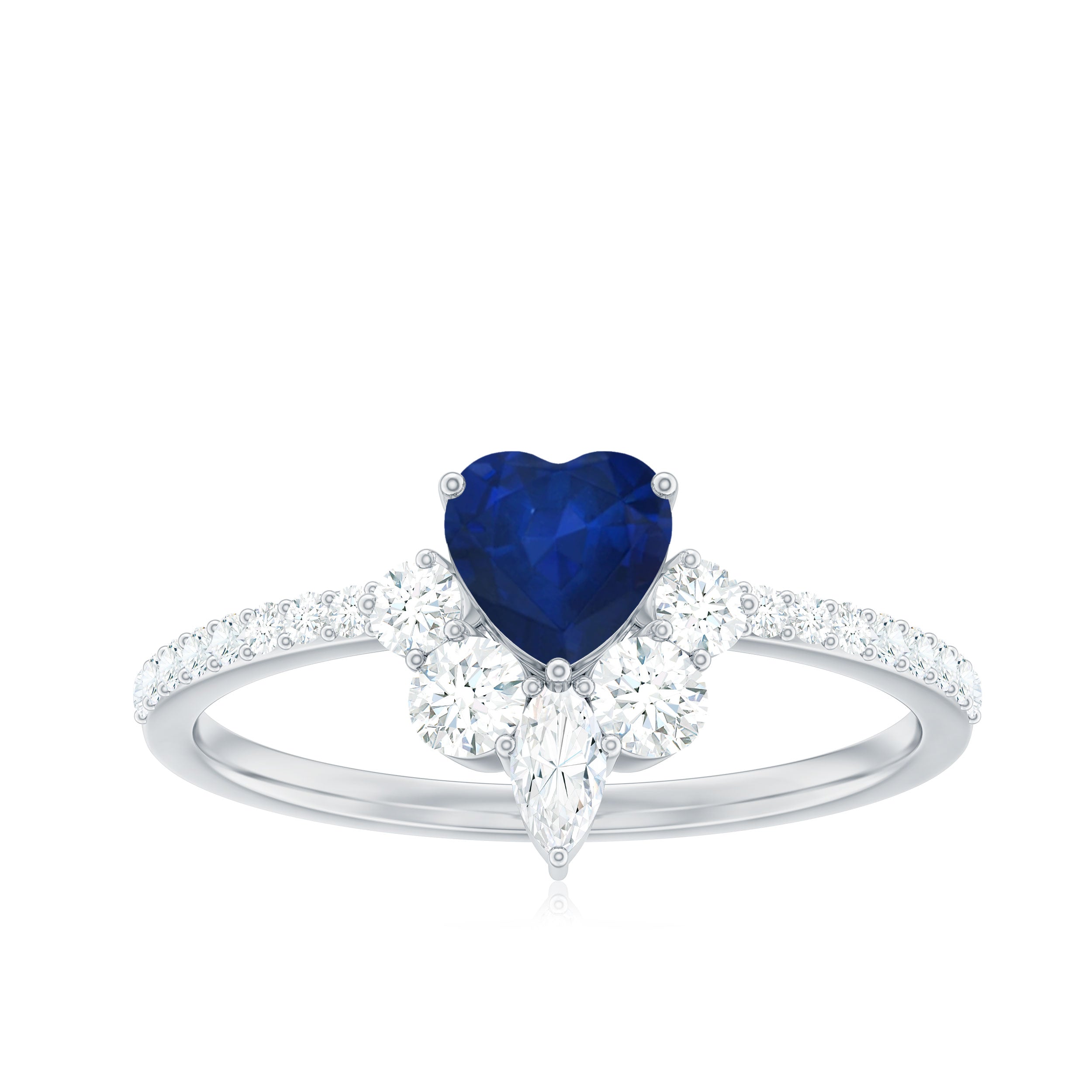 Heart Shaped Blue Sapphire Designer Ring with Diamond Half Halo Blue Sapphire - ( AAA ) - Quality - Rosec Jewels