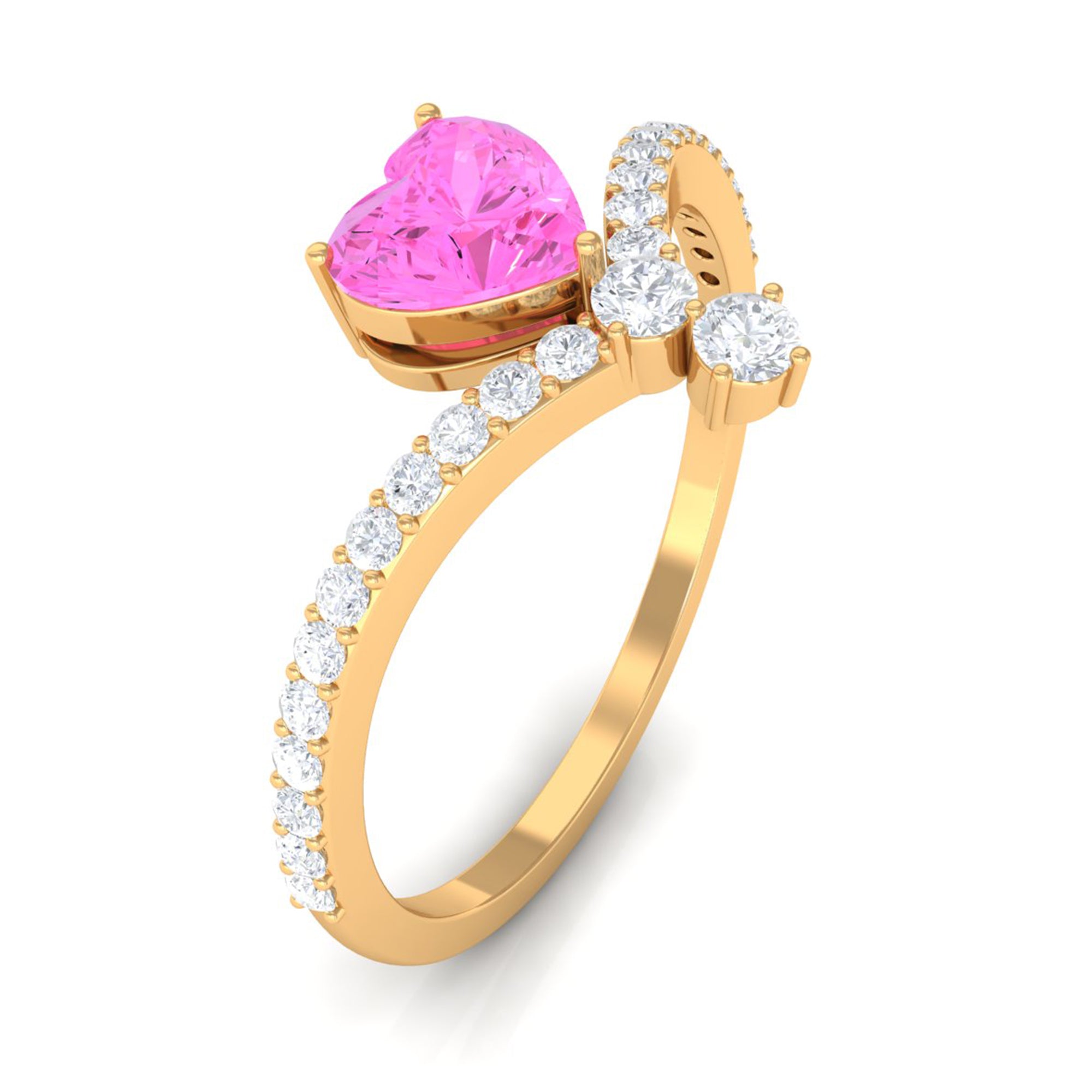 Heart Shape Pink Sapphire Solitaire Ring with Diamond Pink Sapphire - ( AAA ) - Quality - Rosec Jewels