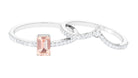 Genuine Morganite and Diamond Stackable Ring Set Morganite - ( AAA ) - Quality - Rosec Jewels