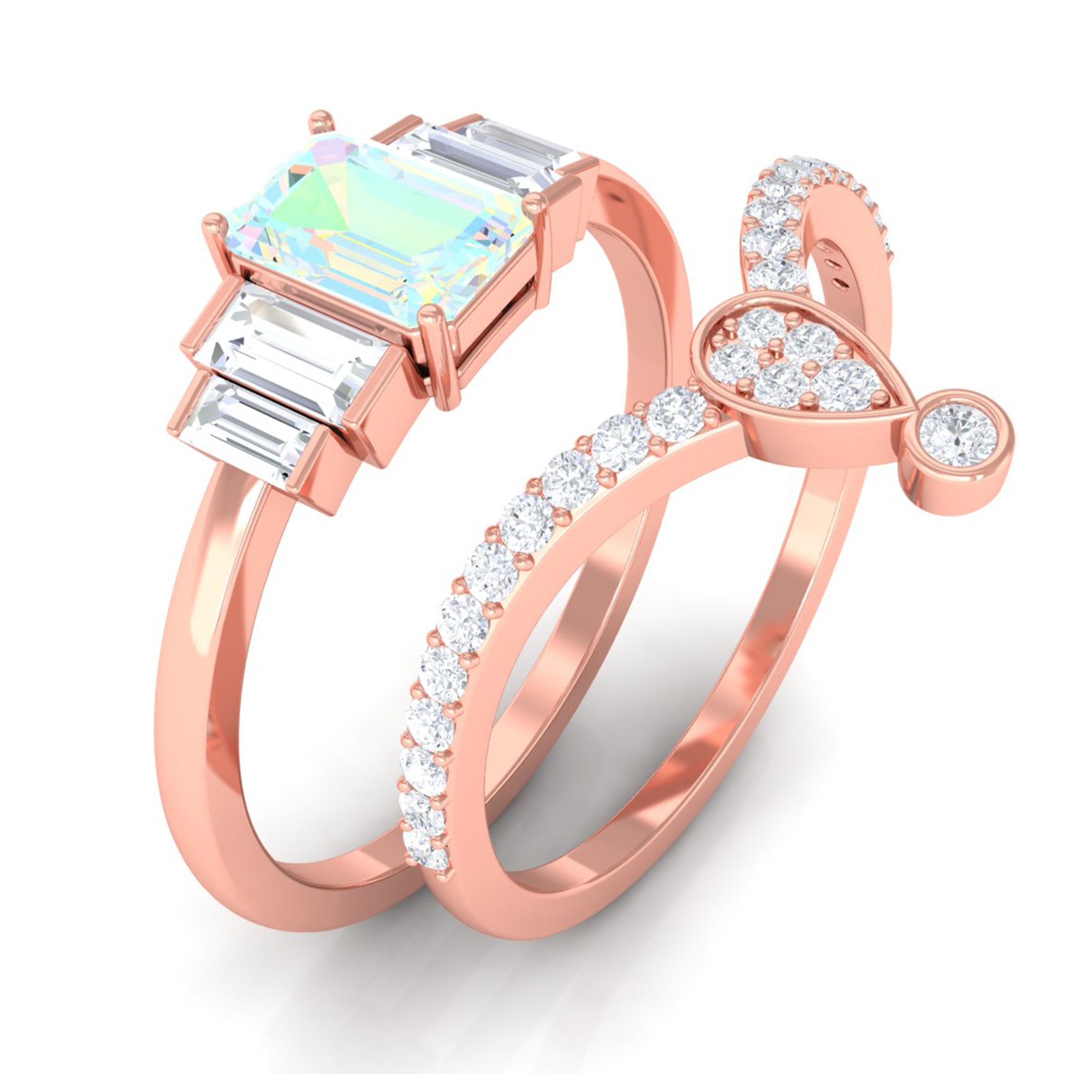 Real Ethiopian Opal and Moissanite Ring Set Ethiopian Opal - ( AAA ) - Quality - Rosec Jewels