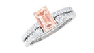 Emerald Cut Morganite and Diamond Solitaire Ring Set Morganite - ( AAA ) - Quality - Rosec Jewels