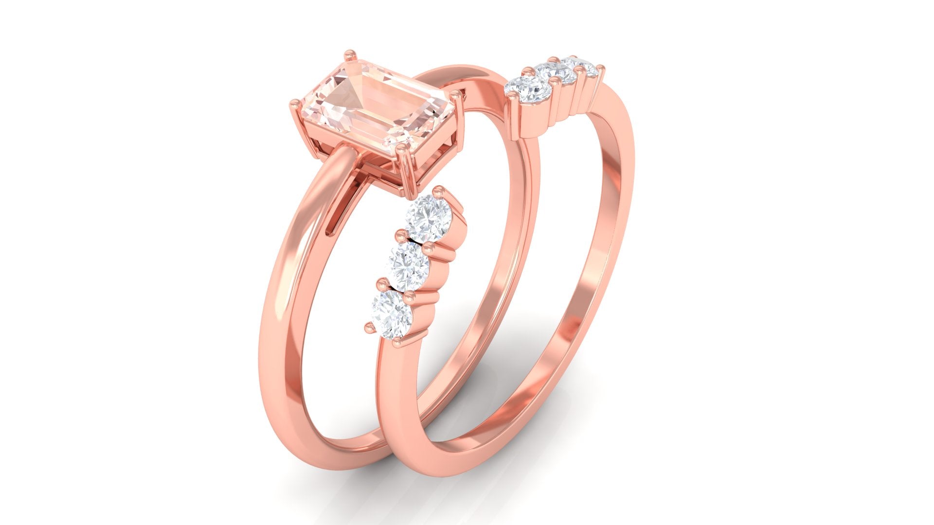 Natural Morganite Stackable Ring Set with Diamond Morganite - ( AAA ) - Quality - Rosec Jewels