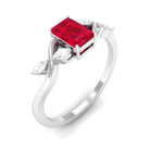 Lab Grown Ruby Solitaire Split Shank Ring with Diamond Lab Created Ruby - ( AAAA ) - Quality - Rosec Jewels