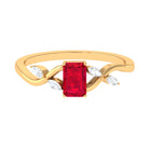 Lab Grown Ruby Solitaire Split Shank Ring with Diamond Lab Created Ruby - ( AAAA ) - Quality - Rosec Jewels