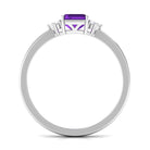 Octagon Cut Amethyst Solitaire Ring with Diamond Accent Amethyst - ( AAA ) - Quality - Rosec Jewels