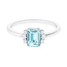 Emerald Cut Aquamarine Promise Ring with Diamond Aquamarine - ( AAA ) - Quality - Rosec Jewels