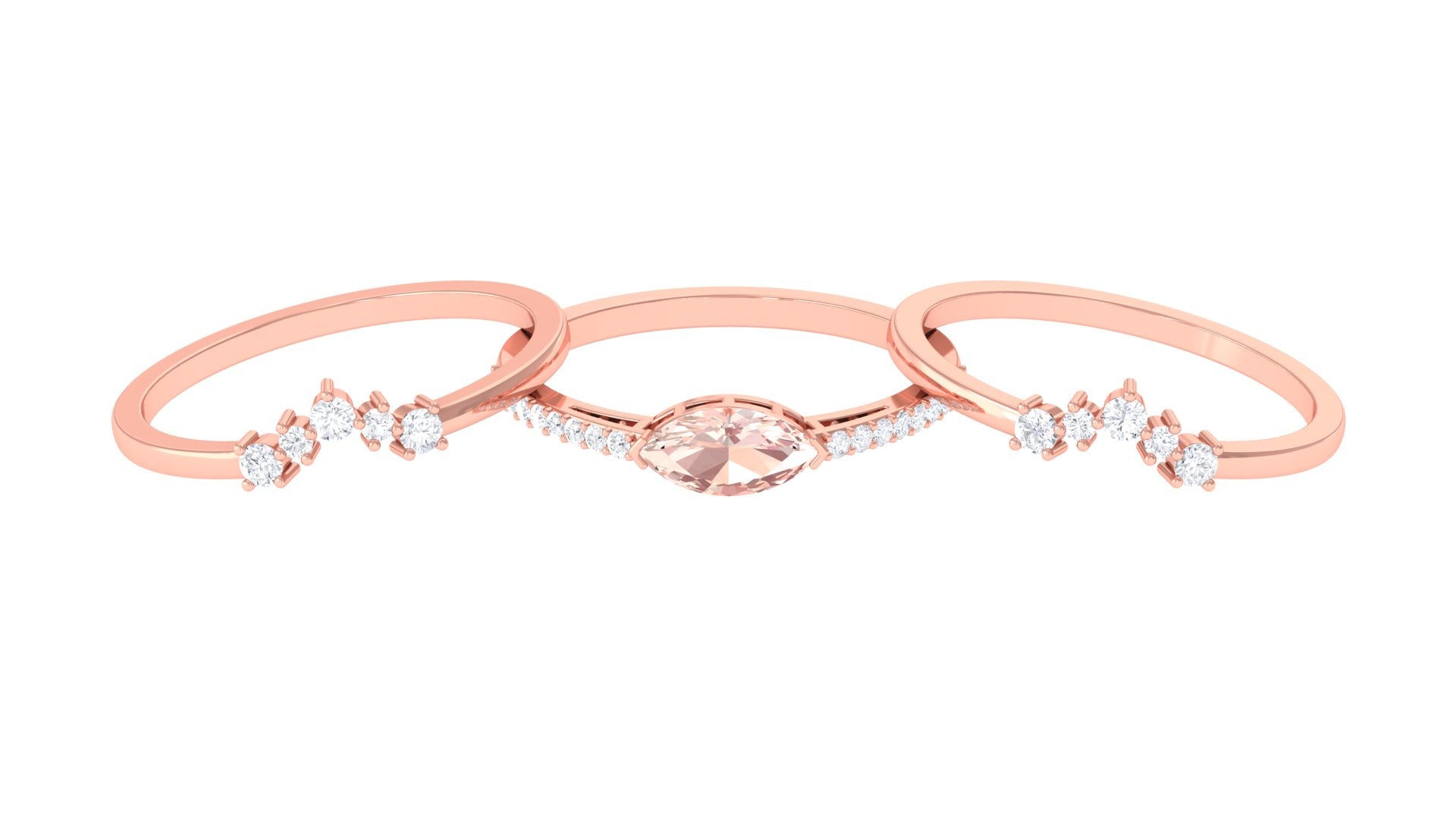 Marquise Cut Morganite Stackable Ring Set with Diamond Morganite - ( AAA ) - Quality - Rosec Jewels