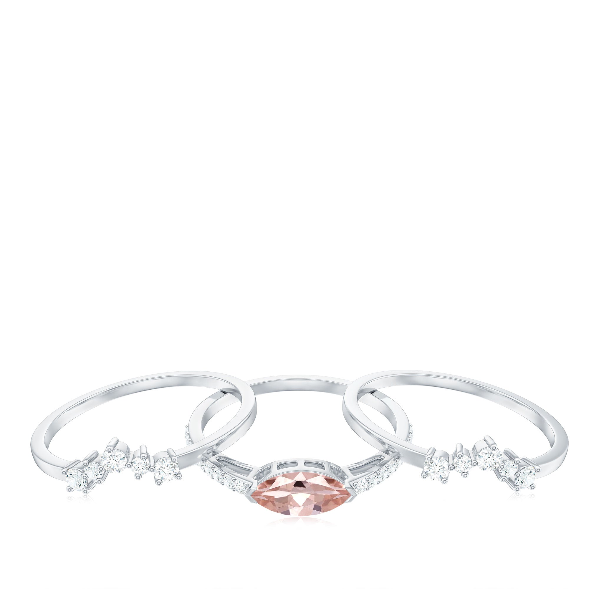 Marquise Cut Morganite Stackable Ring Set with Diamond Morganite - ( AAA ) - Quality - Rosec Jewels