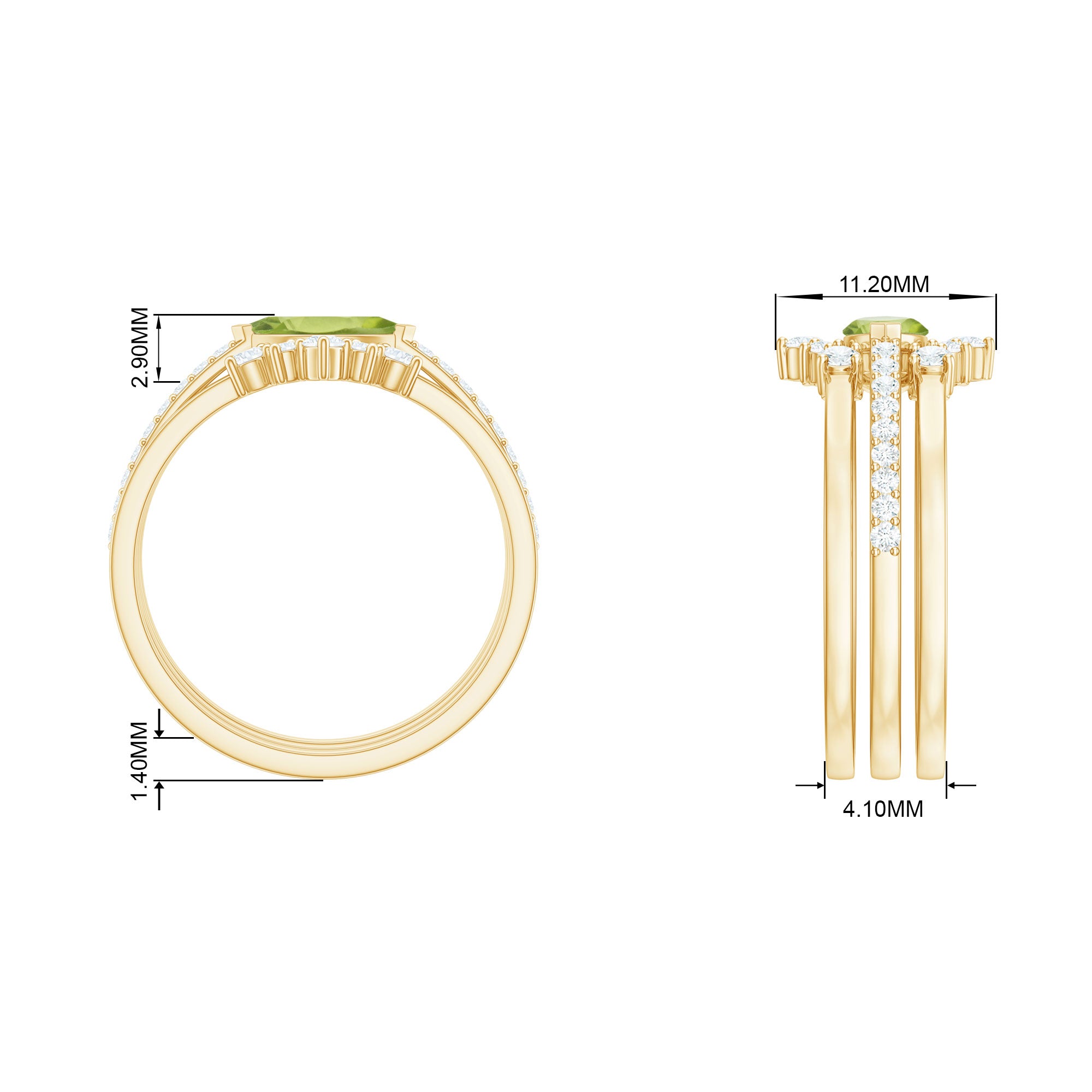 Natural Peridot and Diamond Ring Set in Prong Setting Peridot - ( AAA ) - Quality - Rosec Jewels