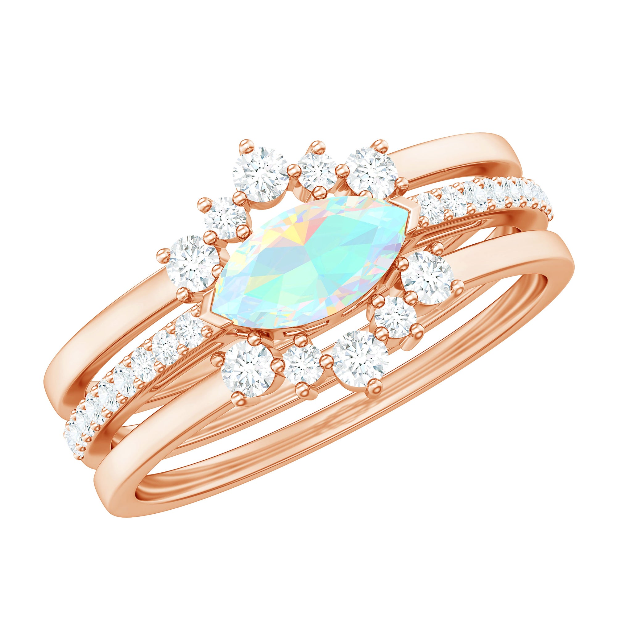 Ethiopian Opal and Diamond Ring Set Ethiopian Opal - ( AAA ) - Quality - Rosec Jewels