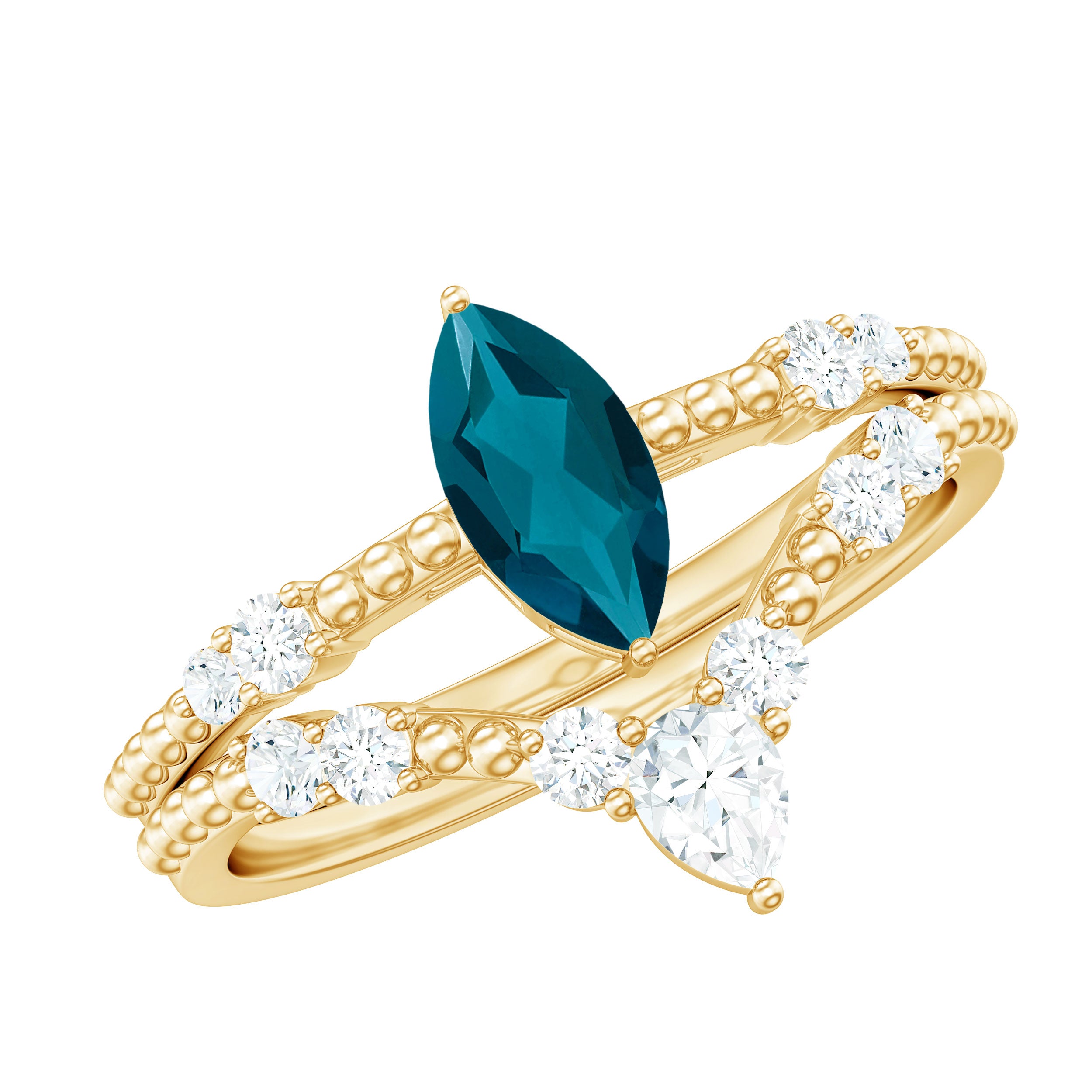 Genuine London Blue Topaz and Diamond Ring Set London Blue Topaz - ( AAA ) - Quality - Rosec Jewels