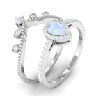 1.5 Vintage Inspired Moonstone Teardrop Wedding Ring Set with Diamond Moonstone - ( AAA ) - Quality - Rosec Jewels