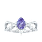 Pear Shape Tanzanite Solitaire Crossover Ring with Diamonds Tanzanite - ( AAA ) - Quality - Rosec Jewels