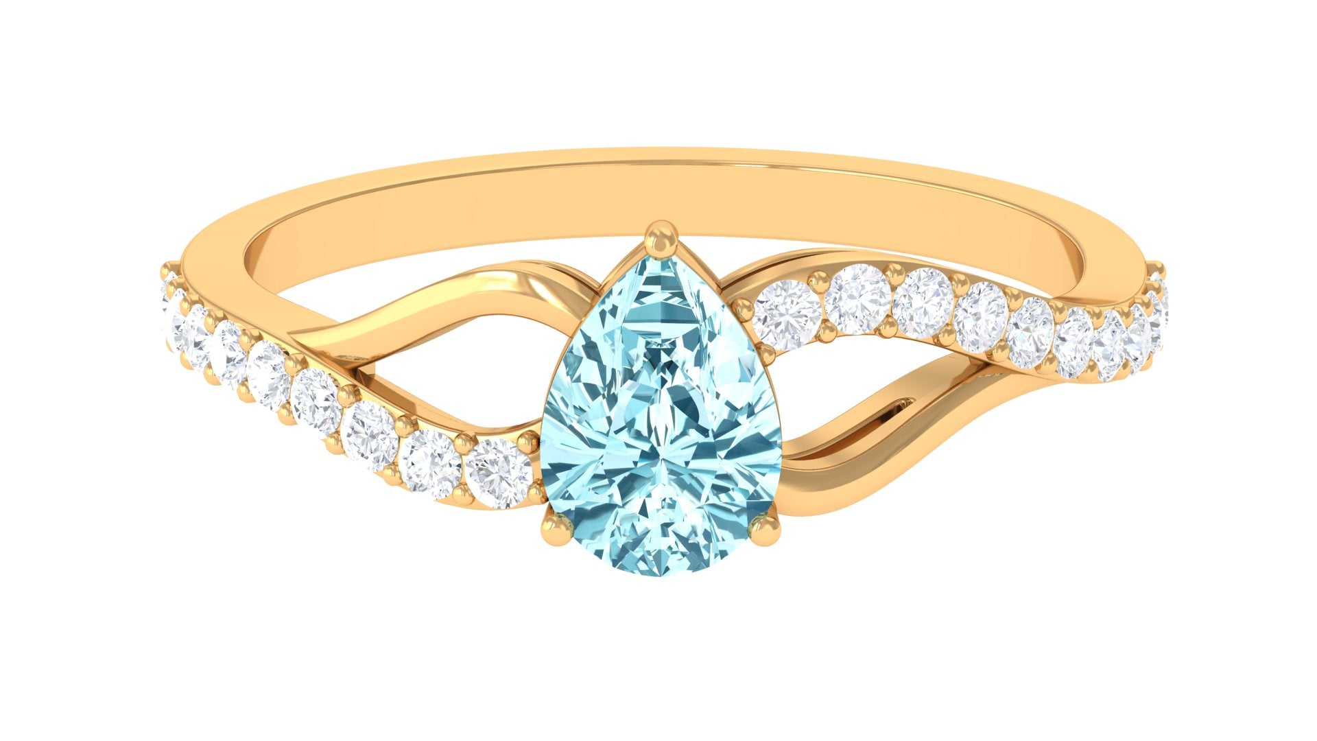 Split Shank Pear Cut Aquamarine Solitaire Ring with Diamond Aquamarine - ( AAA ) - Quality - Rosec Jewels