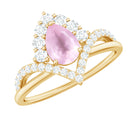 Pear Cut Rose Quartz Designer Engagement Ring with Diamond Rose Quartz - ( AAA ) - Quality - Rosec Jewels