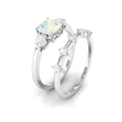 Cushion Cut Real Ethiopian Opal Ring Set with Moissanite Ethiopian Opal - ( AAA ) - Quality - Rosec Jewels