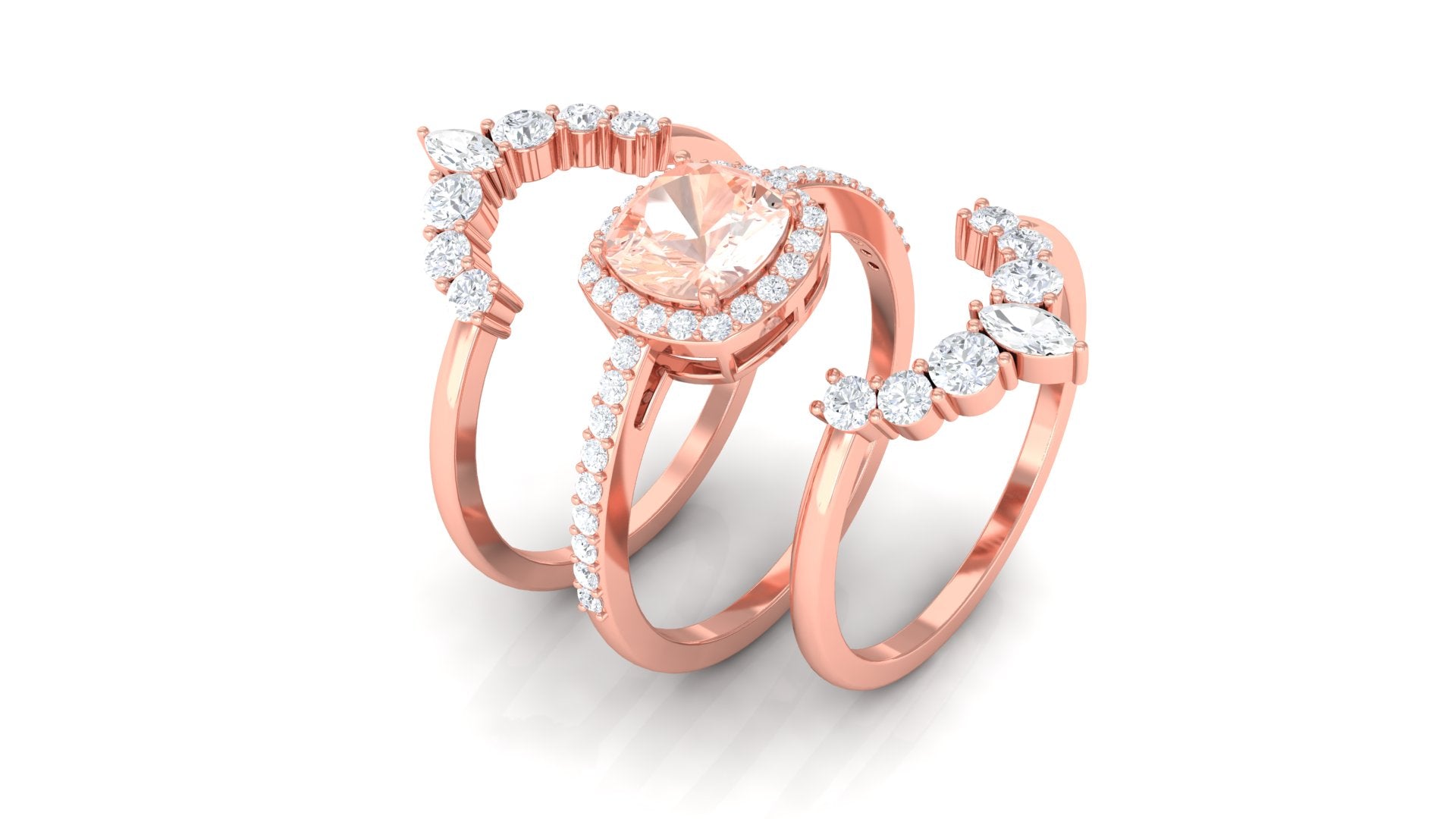 Cushion Cut Morganite Wedding Ring Set with Moissanite Morganite - ( AAA ) - Quality - Rosec Jewels