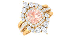 Cushion Cut Morganite Wedding Ring Set with Moissanite Morganite - ( AAA ) - Quality - Rosec Jewels