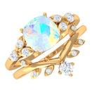 Ethiopian Opal and Diamond Ring Set with Leaf Motif Ethiopian Opal - ( AAA ) - Quality - Rosec Jewels