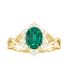 Created Emerald and Diamond Flower Halo Engagement Ring Lab Created Emerald - ( AAAA ) - Quality - Rosec Jewels