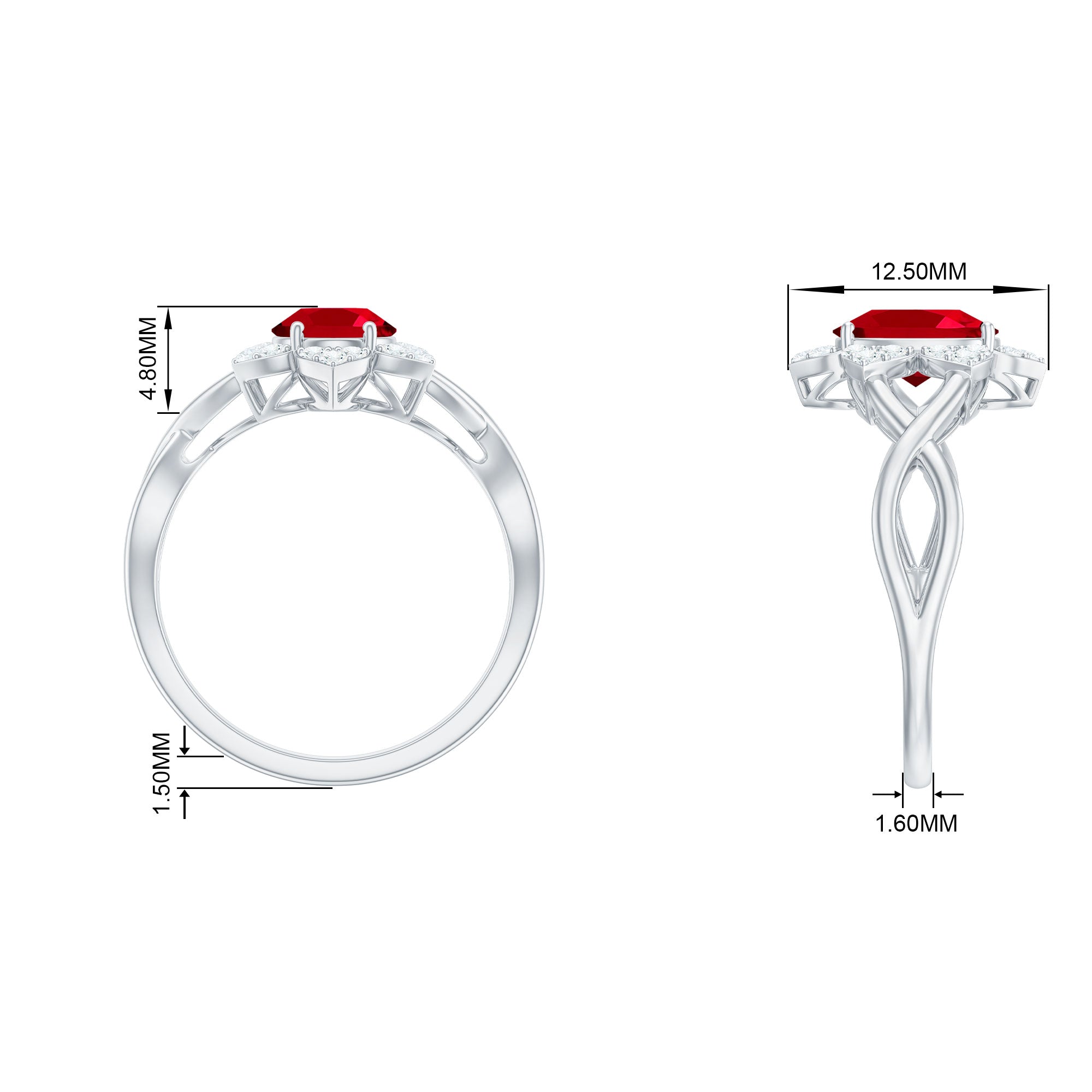 Oval Lab Grown Ruby Floral Ring with Diamond Halo Lab Created Ruby - ( AAAA ) - Quality - Rosec Jewels