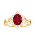 Oval Lab Grown Ruby Floral Ring with Diamond Halo Lab Created Ruby - ( AAAA ) - Quality - Rosec Jewels