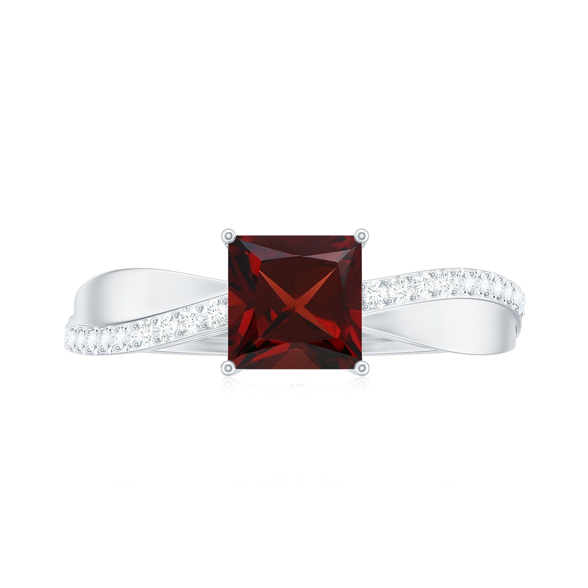 Princess Cut Garnet Solitaire Engagement Ring with Diamond Garnet - ( AAA ) - Quality - Rosec Jewels