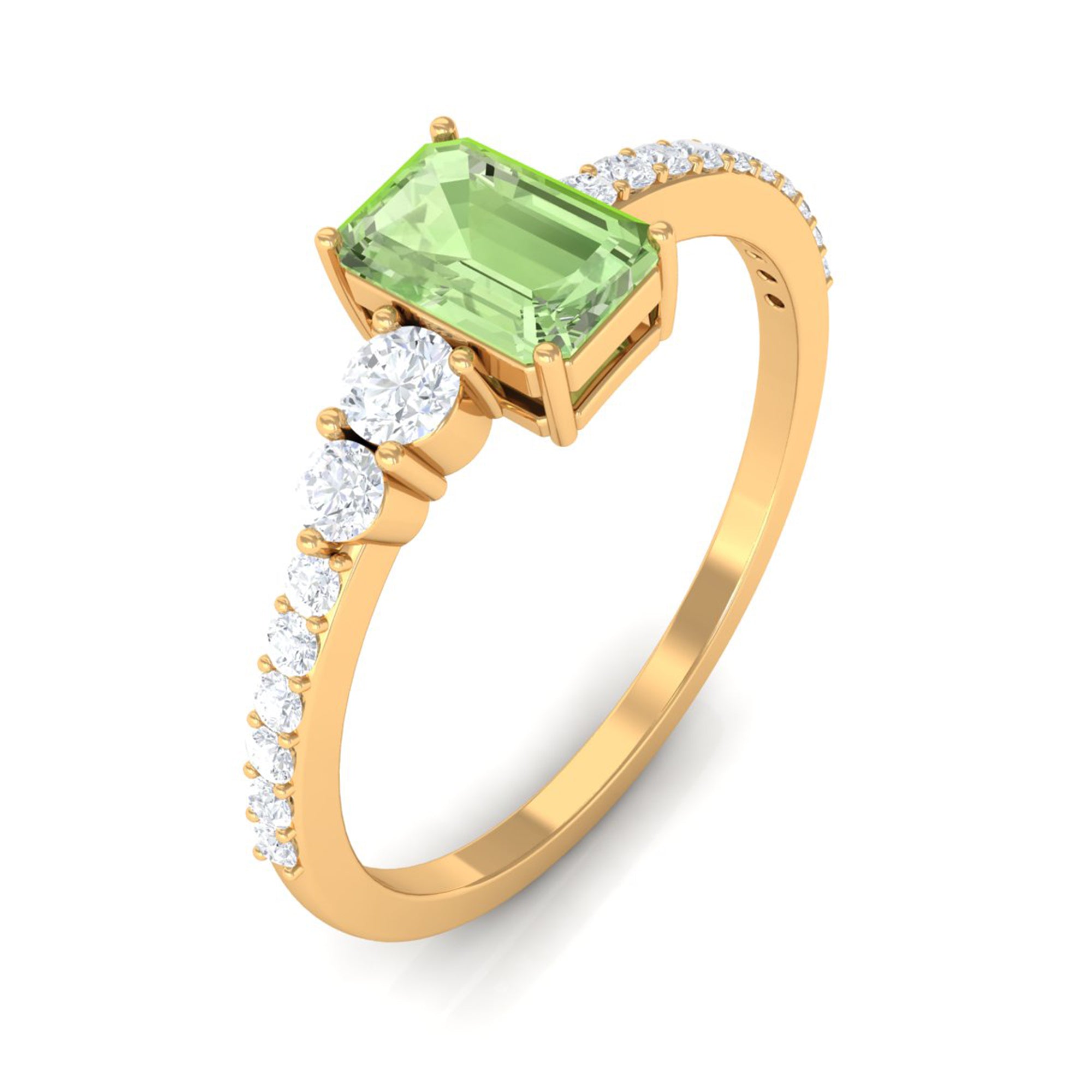 1 CT Emerald Cut Green Sapphire Solitaire Ring with Diamond Green Sapphire - ( AAA ) - Quality - Rosec Jewels