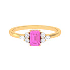 Emerald Cut Pink Sapphire Solitaire Ring with Diamond Trio Pink Sapphire - ( AAA ) - Quality - Rosec Jewels