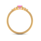 Emerald Cut Pink Sapphire Solitaire Ring with Diamond Trio Pink Sapphire - ( AAA ) - Quality - Rosec Jewels