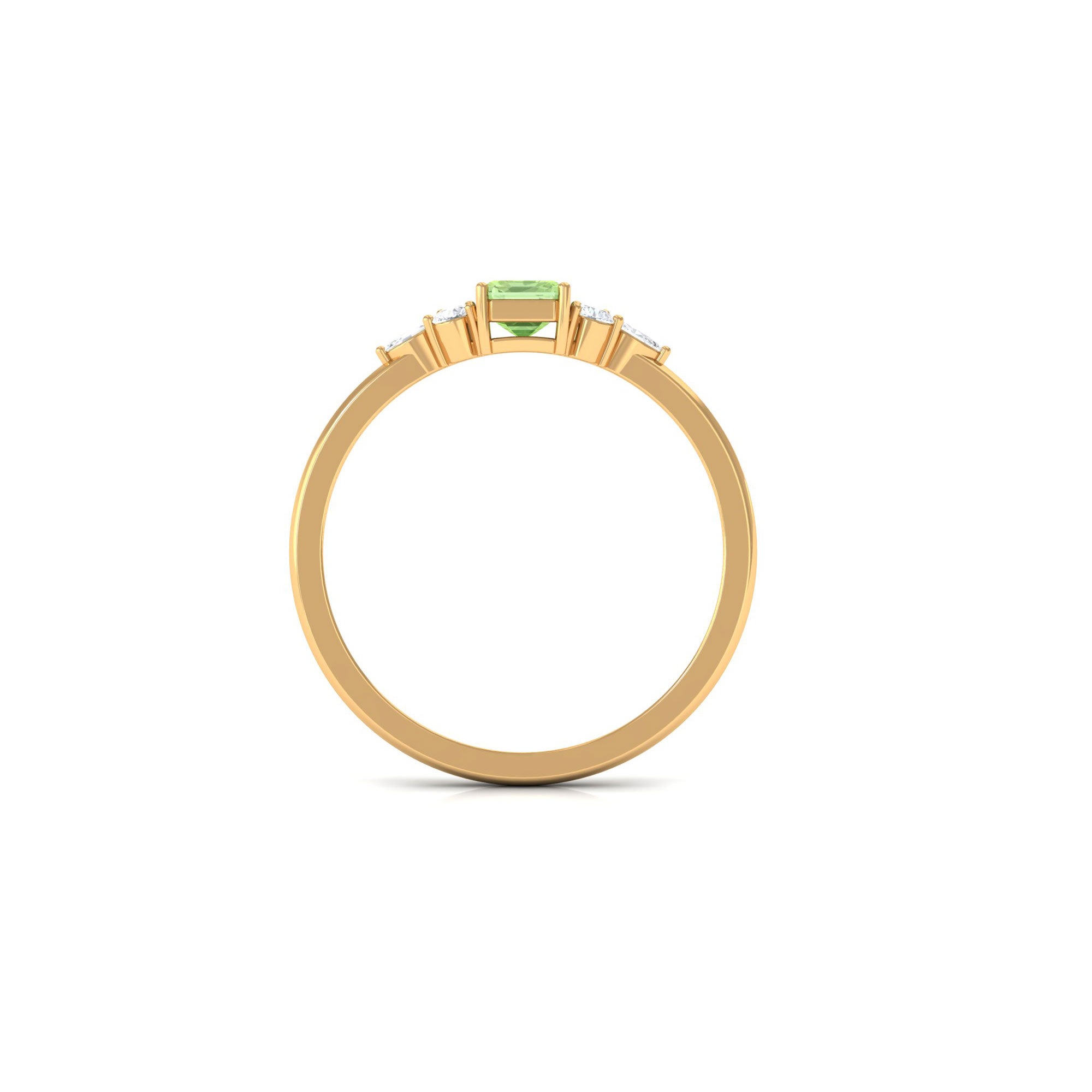 Emerald Cut Green Sapphire Promise Ring with Diamond Trio Green Sapphire - ( AAA ) - Quality - Rosec Jewels