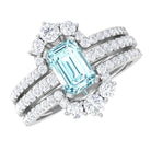 Octagon Cut Aquamarine Solitaire Trio Ring Set with Diamond Aquamarine - ( AAA ) - Quality - Rosec Jewels