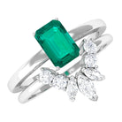 Octagon shape Emerald Wedding Ring Set with Diamond Emerald - ( AAA ) - Quality - Rosec Jewels