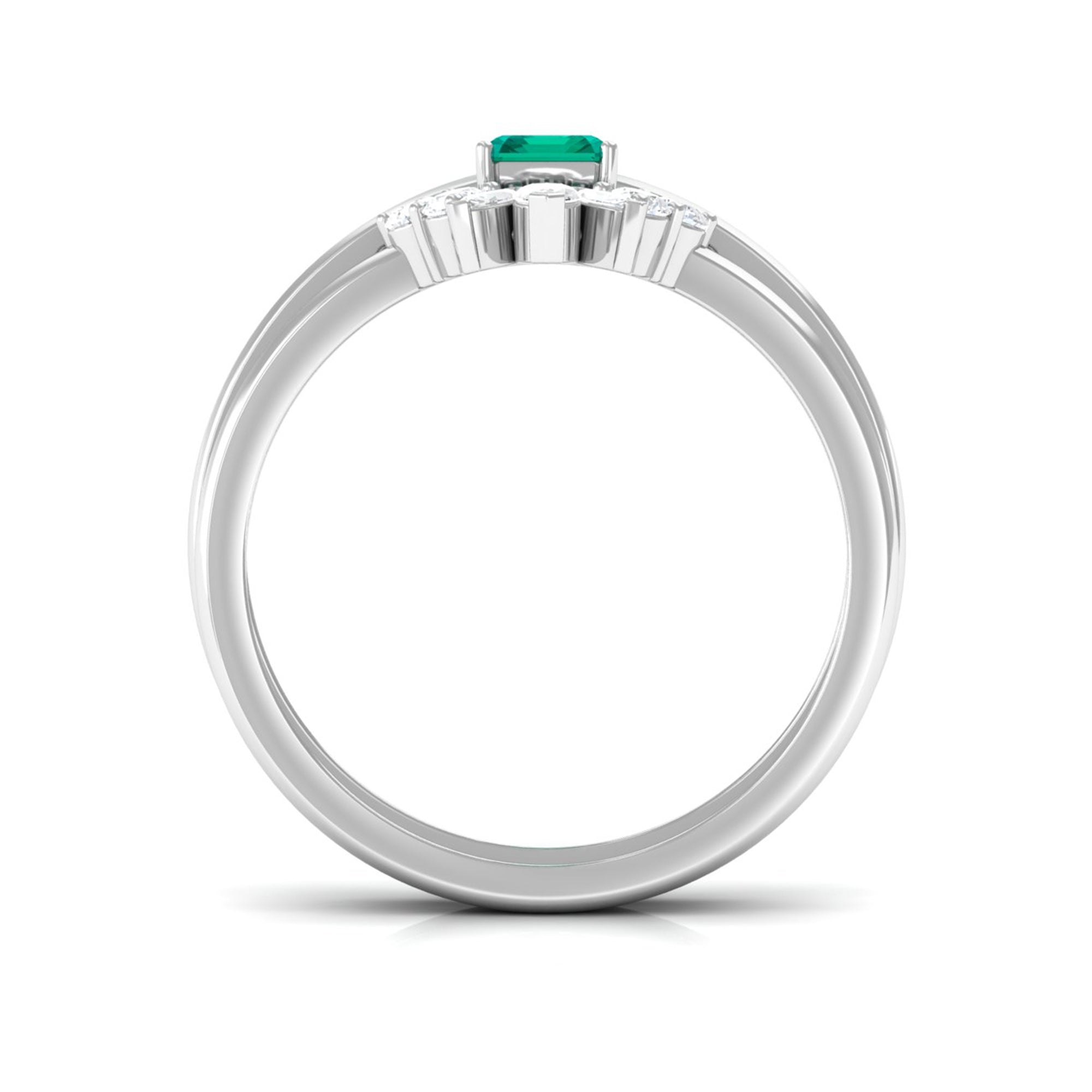 Octagon shape Emerald Wedding Ring Set with Diamond Emerald - ( AAA ) - Quality - Rosec Jewels