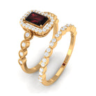 Octagon Cut Garnet and Diamond Designer Ring Set Garnet - ( AAA ) - Quality - Rosec Jewels