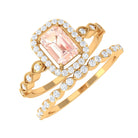 Emerald Cut Morganite and Diamond Designer Ring Set Morganite - ( AAA ) - Quality - Rosec Jewels