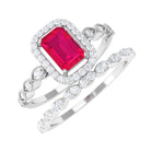 Octagon Cut Ruby and Diamond Designer Ring Set Ruby - ( AAA ) - Quality - Rosec Jewels