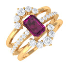 2.50 CT Real Rhodolite Solitaire Trio Ring Set with Moissanite Rhodolite - ( AAA ) - Quality - Rosec Jewels