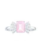 Octagon Cut Rose Quartz and Diamond Solitaire Engagement Ring Rose Quartz - ( AAA ) - Quality - Rosec Jewels