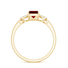 Designer Emerald Cut Lab Grown Ruby Solitaire Ring with Diamond Lab Created Ruby - ( AAAA ) - Quality - Rosec Jewels