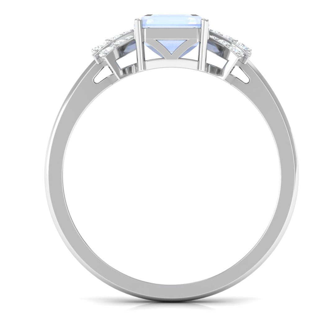 Emerald Cut Moonstone Designer Solitaire Ring with Diamond Moonstone - ( AAA ) - Quality - Rosec Jewels