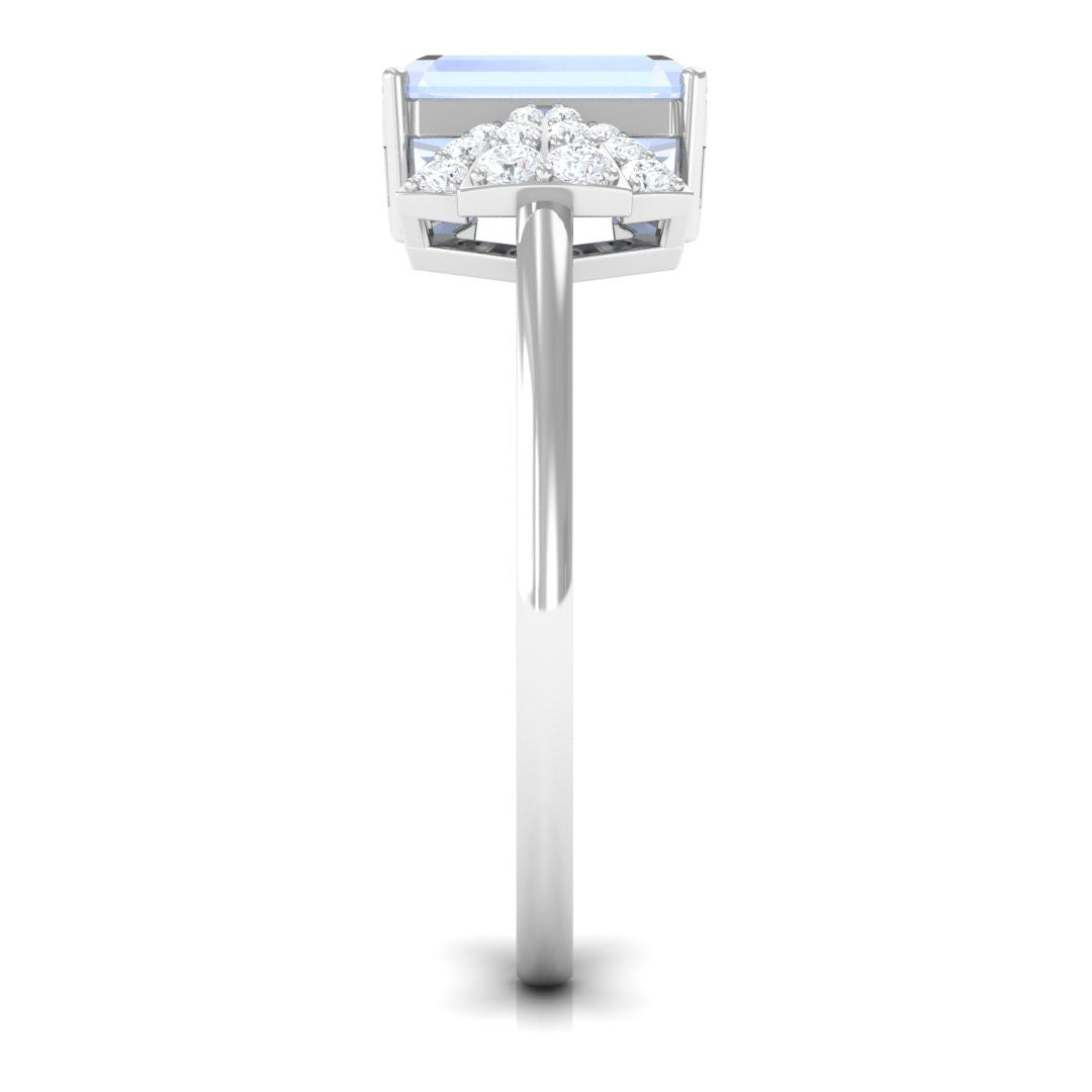 Emerald Cut Moonstone Designer Solitaire Ring with Diamond Moonstone - ( AAA ) - Quality - Rosec Jewels