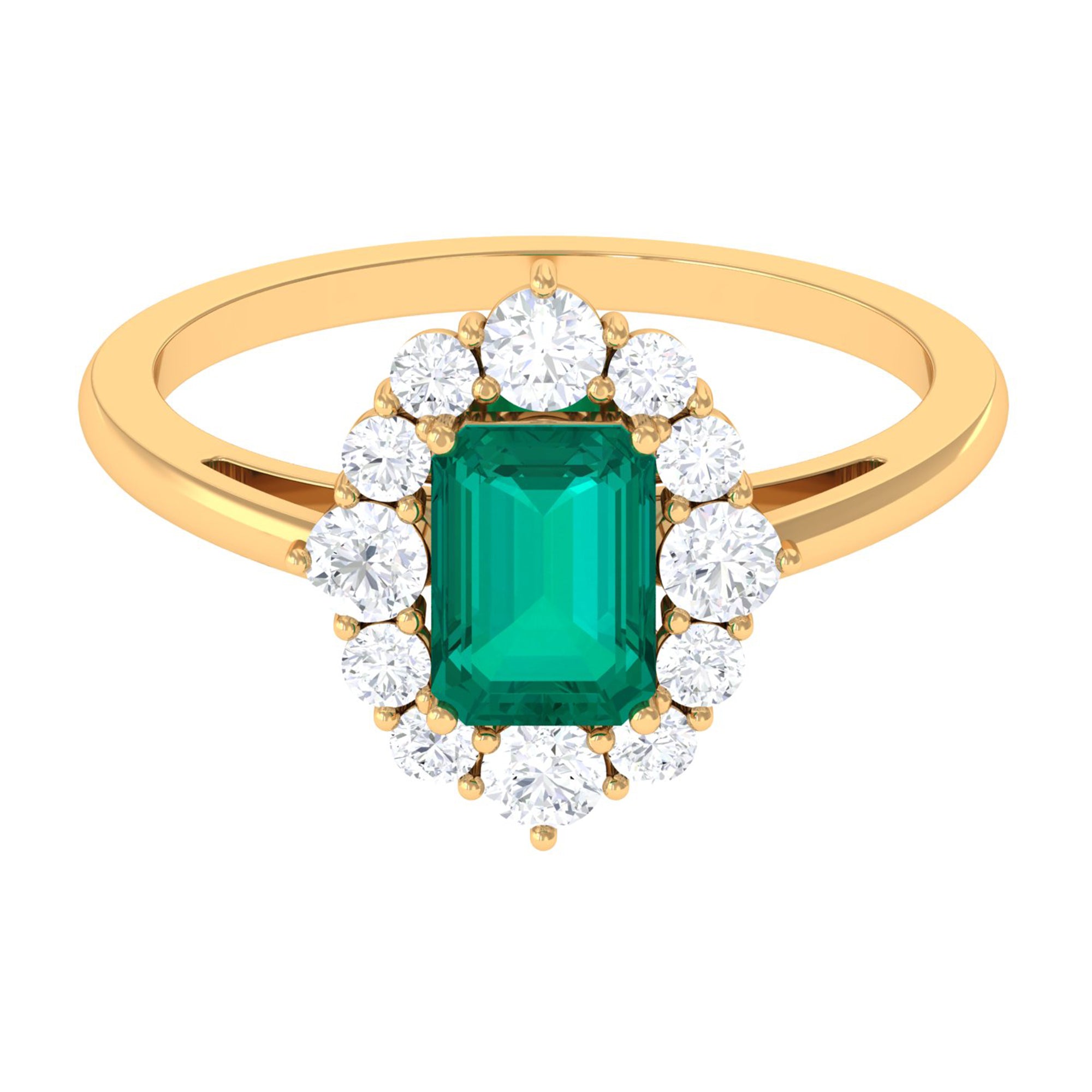 2 CT Classic Emerald Engagement Ring with Diamond Halo Emerald - ( AAA ) - Quality - Rosec Jewels