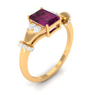 Emerald Cut Solitaire Rhodolite Ring with Diamond Rhodolite - ( AAA ) - Quality - Rosec Jewels