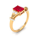 Emerald Cut Solitaire Created Ruby Ring with Diamond Lab Created Ruby - ( AAAA ) - Quality - Rosec Jewels