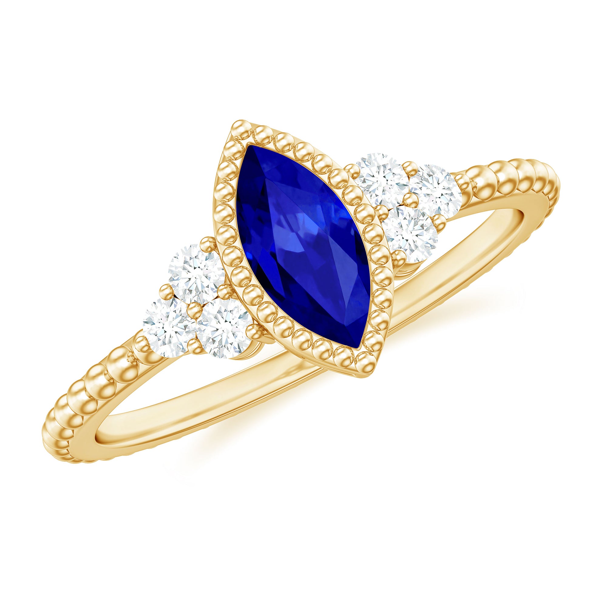 Marquise Cut Created Blue Sapphire Promise Ring With Diamond Lab Created Blue Sapphire - ( AAAA ) - Quality - Rosec Jewels