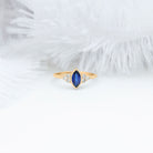 Marquise Cut Created Blue Sapphire Promise Ring With Diamond Lab Created Blue Sapphire - ( AAAA ) - Quality - Rosec Jewels